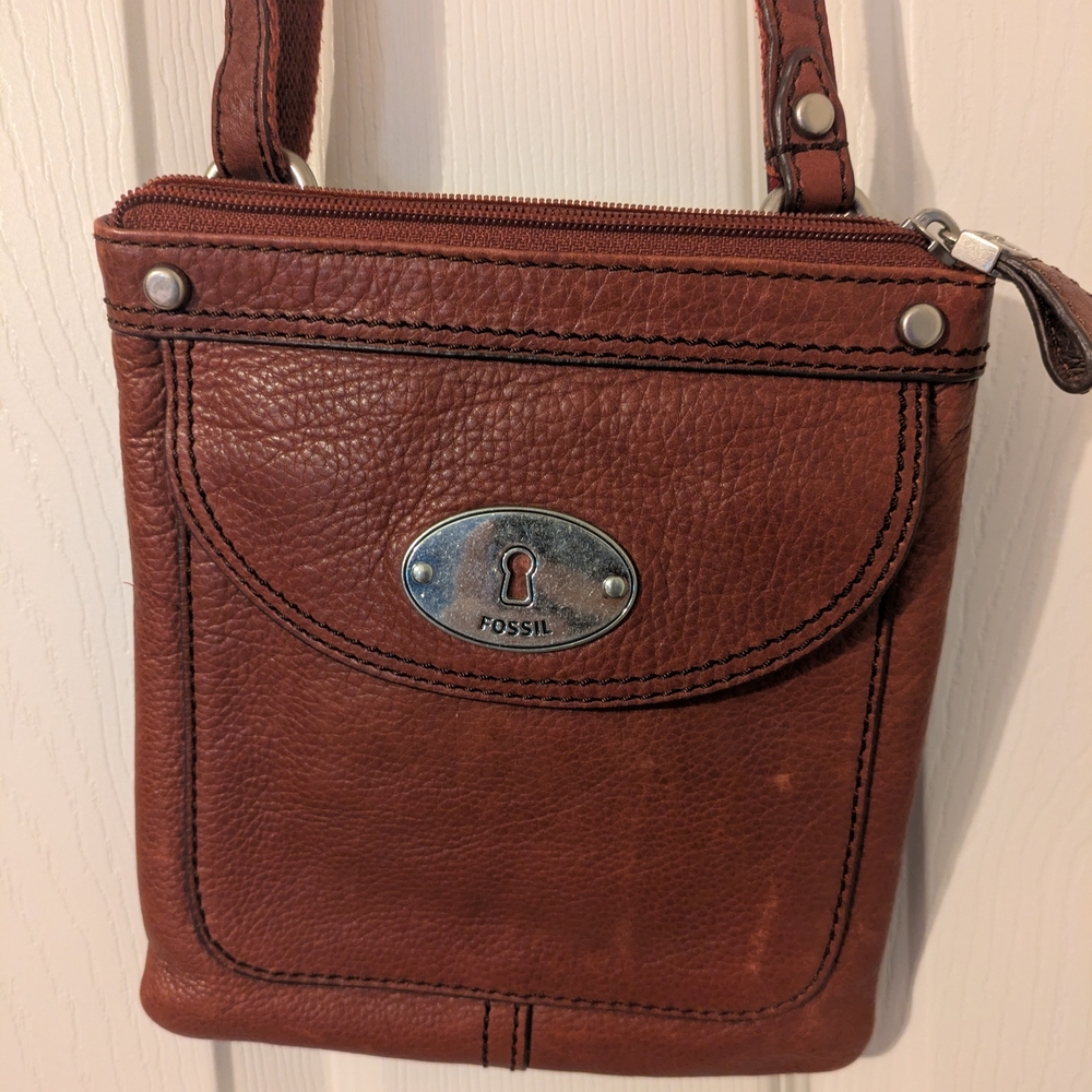 Fossil Deep Red Leather Crossbody Bag